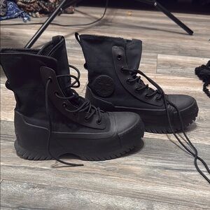 Converse Black Combat Moto Boots with Rugged Sole